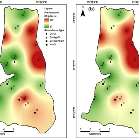 Spatial variation in electrical conductivity µS cm and groundwater