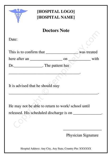 Hospital Real Doctors Note For Work Template In Pdf And Word