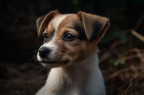 Um Cachorro Pequeno Nariz Preto E Uma Mancha Branca No Rosto Foto