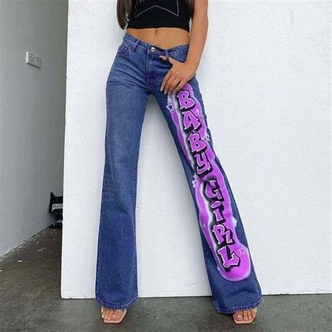 Blue Pant Embroidery Cargo Pants Baggy Jeans Women High - Y2K Aesthetic - Y2kaesthetic | Denim ...