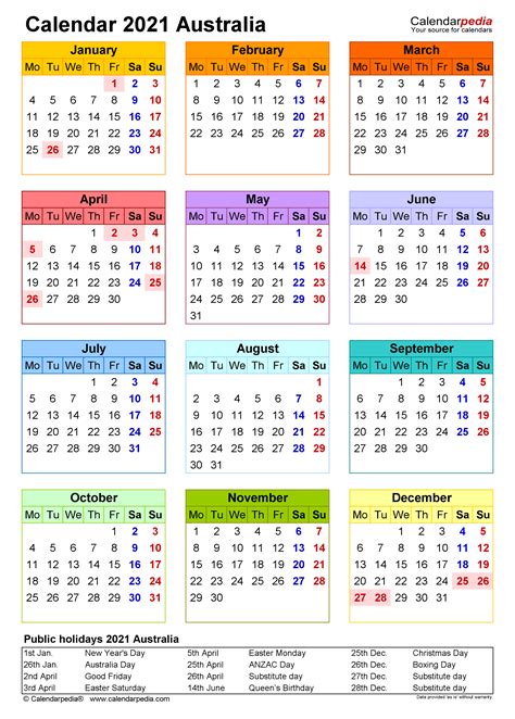 Australia Calendar 2021 Free Printable Pdf Templates