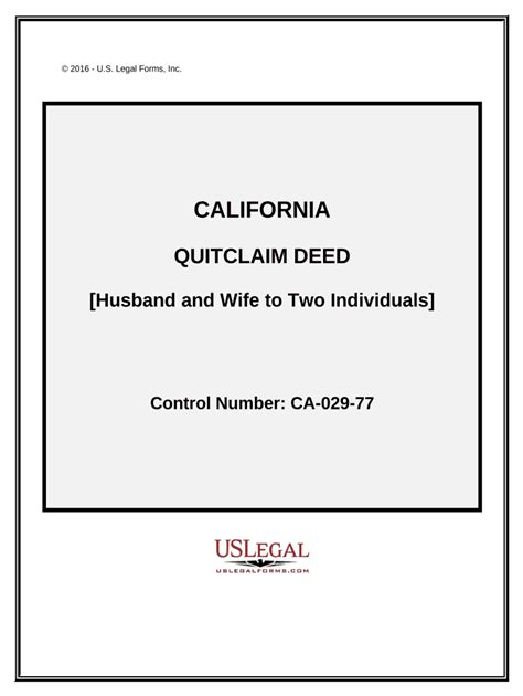 Quitclaim Deed Husband And Wife To Two Individuals California Fill