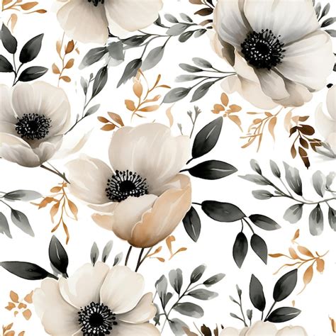 Premium AI Image | Black Watercolor Flowers Seamless HD Pattern