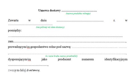 Wzór umowy na dostawę produktów rolnych Przepisy i regulacje