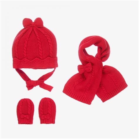 Mayoral Newborn Red Hat Scarf And Mittens Set Childrensalon