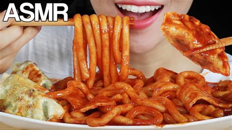 Asmr Long Spicy Rice Cakes Noodles Tteokbokki Fried Dumplings🥟eating