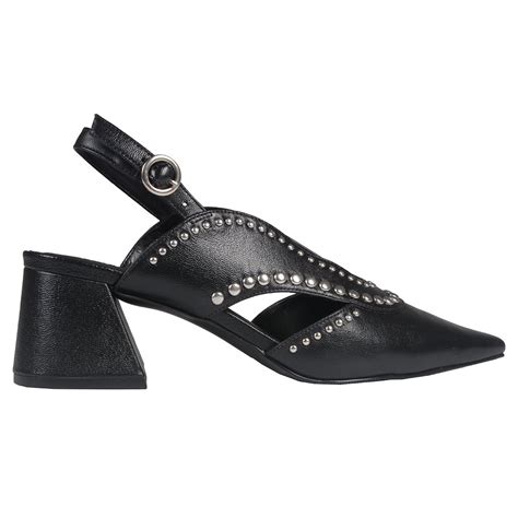 Slingback Couro Preto Tachas I Loucos Santos Loja Virtual