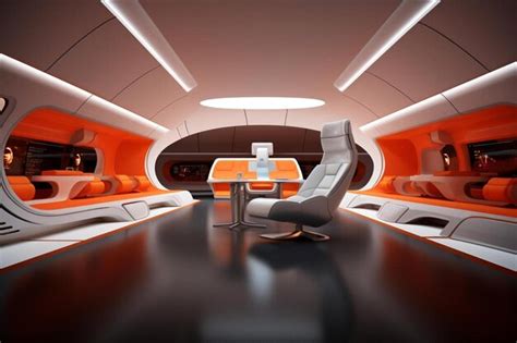 Premium AI Image | a futuristic office with orange and white furniture