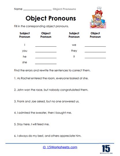 object pronouns worksheets parts  speech  worksheetscom