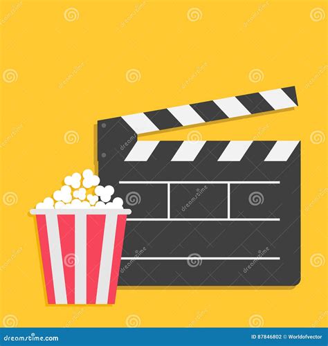 Big Open Clapper Board Popcorn Cinema Movie Icon Sign Symbol Set Red