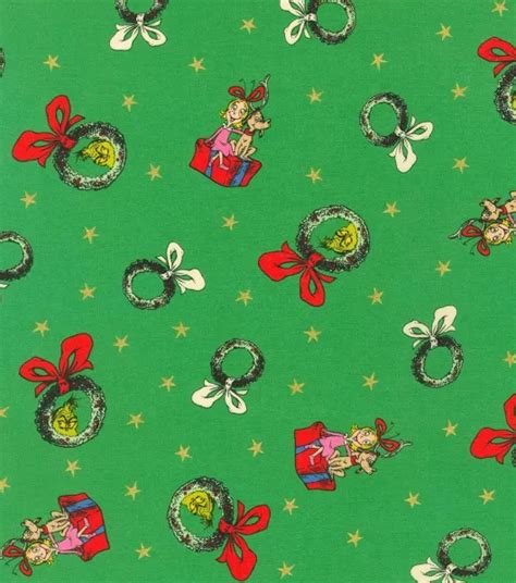 Grinch Wreaths Metallic Christmas Cotton Fabric by Joann | Joann x Ribblr