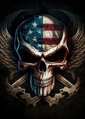 Skull With American Flag Poster Picture Metal Print Paint By