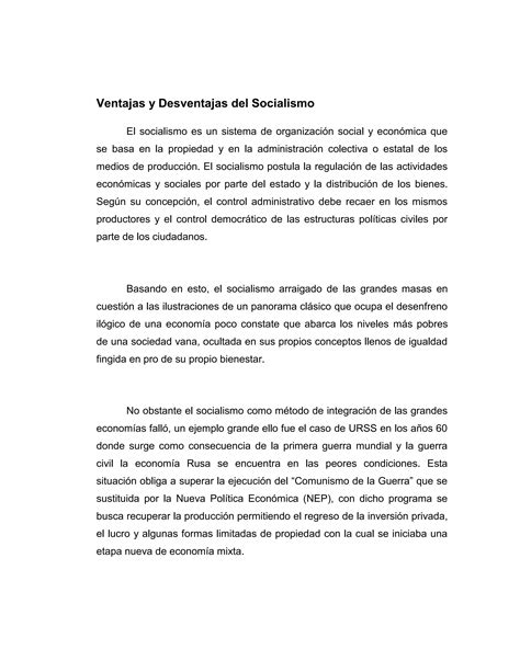 Ventajas Y Desventajas Del Capitalismo Y Socialismo Pdf