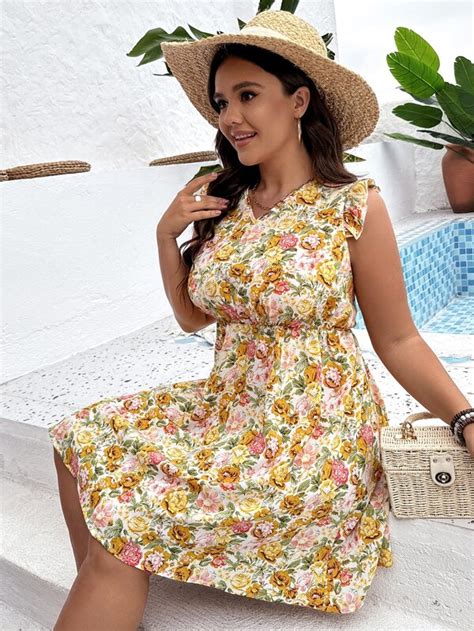 Shein Vcay Vestido Con Estampado Floral De Espalda Abierta Con Cord N