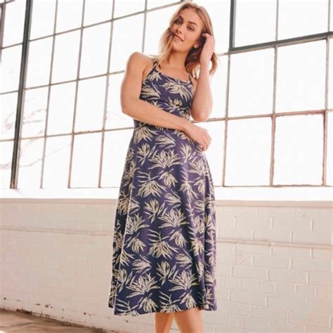 Pact Dresses Pact Tropical Palm Print Organic Cotton Navy Tank Midi