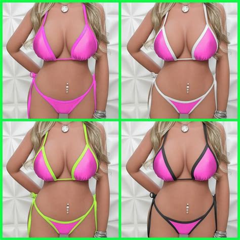 Neon Pink Bikini Set Brazilian Thong Bikini Cheeky Bikini Etsy