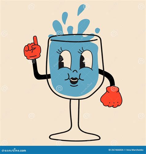 Glass Of Water 30s Cartoon Mascot Character 40s 50s 60s Old Animation Style Stock Vector