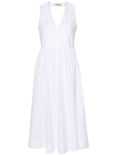 Twinset Floral Lace Poplin Midi Dress White Farfetch