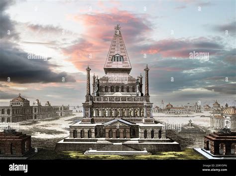 Imaginary reconstruction of the Mausoleum at Halicarnassus or Tomb of ...