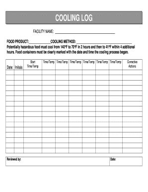 Food Cooling Log Fill Online Printable Fillable Blank Pdffiller