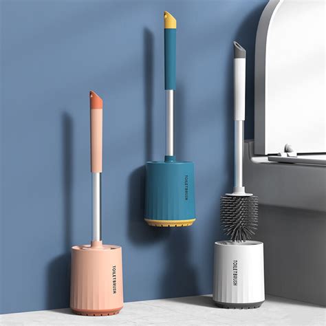 Silicone Toilet Brush With Holder Set Long Handled White Tpr Toilet