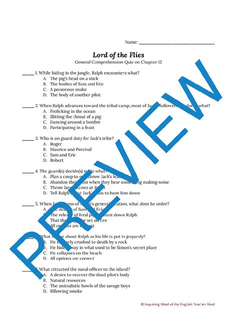 Lord Of The Flies Chapter Quiz Teaching Resources