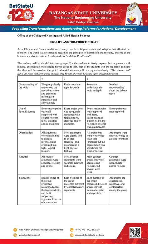 Debate-rubrics - sadasdas - Pablo Borbon CampusPablo Borbon Campus
