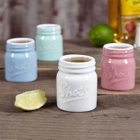 Colorful Ceramic Mason Jar Shot Glasses Set Of 4