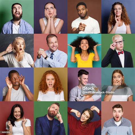 Diverse Young People Positive And Negative Emotions Set Stock Photo