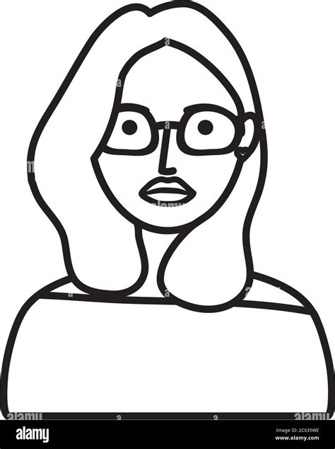 Cartoon Woman With Glasses Over White Background Line Style Vector