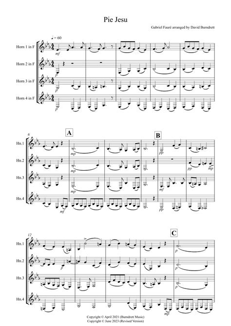 Pie Jesu From Requiem For Horn Quartet Arr David Burndrett Sheet