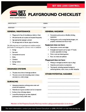 Fillable Online PLAYGROUND CHECKLIST SET SEG Fax Email Print PdfFiller