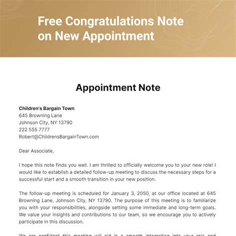 Free Congratulations Note on New Appointment Template - Edit Online ...