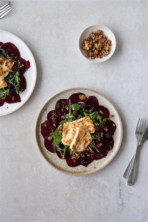 Beetroot Carpaccio Pickled Blackberries Halloumi Granola Nordic