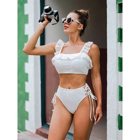 Yellow Ribbed High Waist Bikini Set Swimwear India