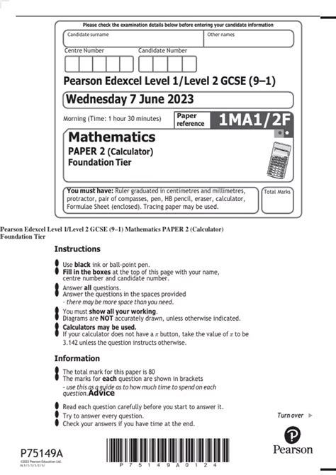 Pearson Edexcel Level Level Gcse Mathematics Paper