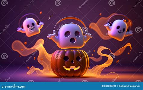 Illustration of Fairy Cute Fanny Ghosts in Headphones. Halloween Concept Stock Image - Image of ...