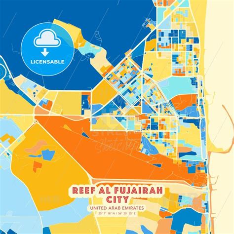 Reef Al Fujairah City United Arab Emirates Blue And Orange Vector Art Map Template Hebstreits