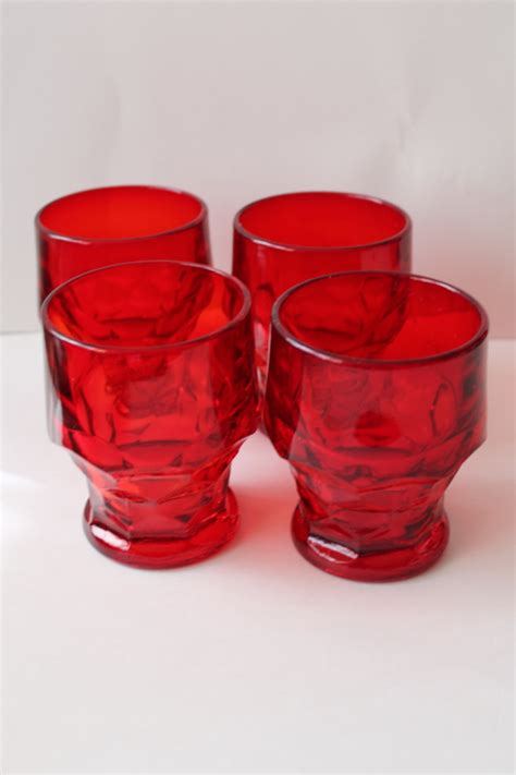 Vintage Ruby Red Glass Juice Tumblers Or Bar Glasses Georgian Pattern Glassware