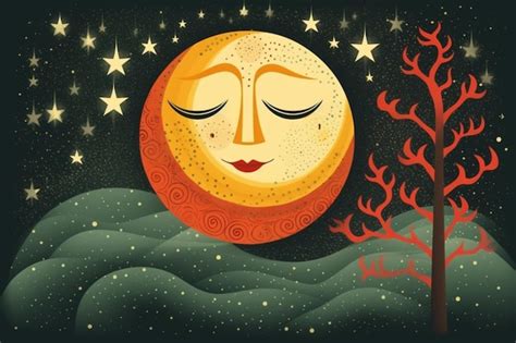 Premium AI Image | Illustration of a smiling moon with a face and a ...