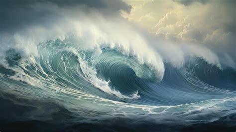 Premium Photo A Painting Of A Large Wave Crashing Into The Ocean Ai