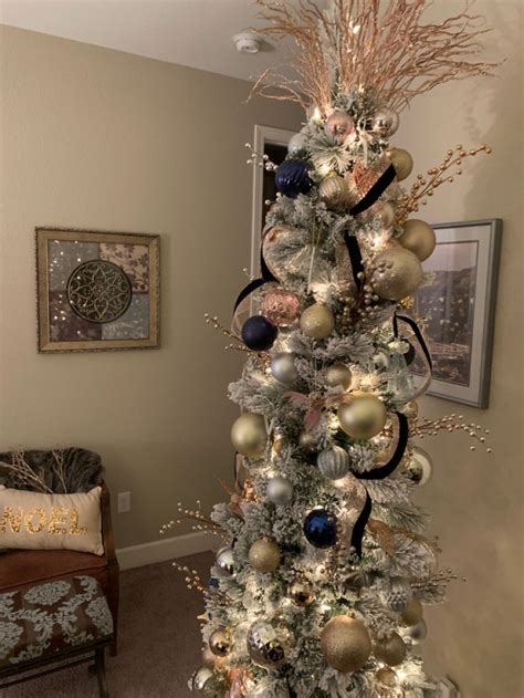 Christmas Tree Idea Navy Blue Midnight Blue Rose Gold Gold Silver Themed Rose Gold