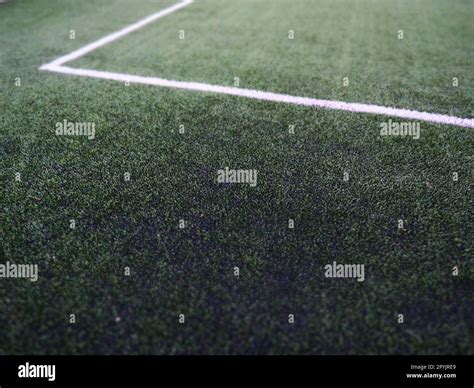 The Marking Of The Football Field On The Green Grass White Lines No More Than 12 Cm Or 5 Inches