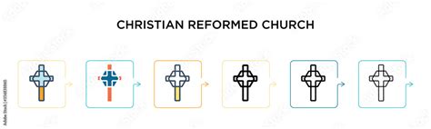 Christian reformed church vector icon in 6 different modern styles. Black, two colored christian ...