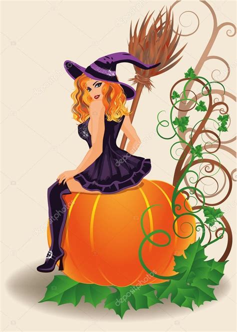 Happy Halloween Sexy Witch And Pumpkin Vector Illustration — Stock Vector © Carodi 31775525