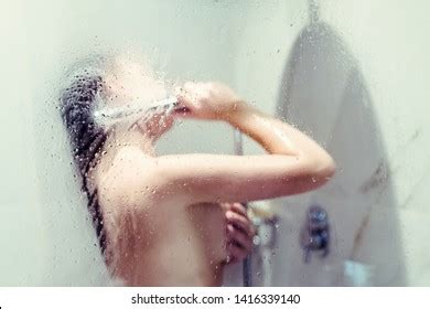 Naked Beautiful Woman Taking Shower Behind Stock Photo Shutterstock