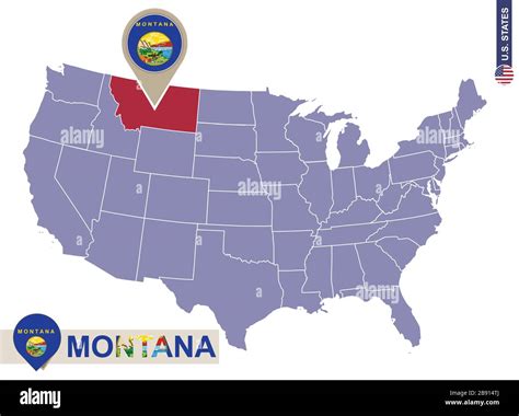 Montana State On USA Map Montana Flag And Map US States Stock Vector