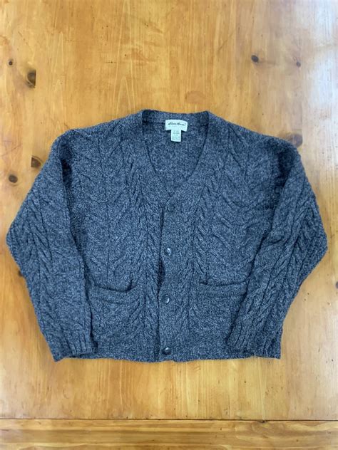 Vintage Vintage Eddie Bauer Grey Cableknit Cardigan Grailed