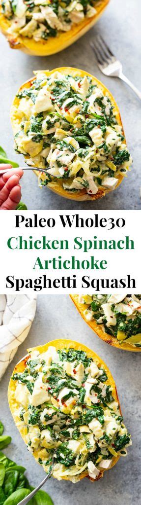 Chicken Spinach Artichoke Spaghetti Squash Paleo Whole30