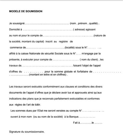 Exemple De Lettre De Soumission Pour Appel D Offre